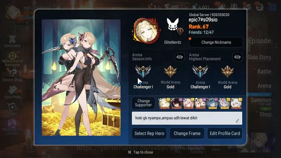 Epic Seven Accounts GLOBAL Verif|22ML(Rhiana&Luciel,Monar Sword Iseria image 2