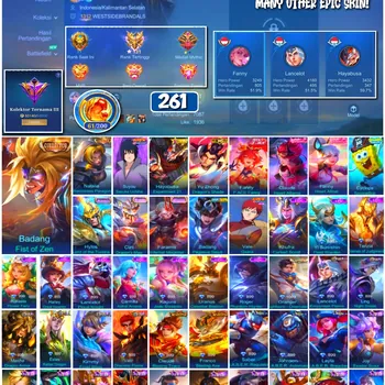 Mobile Legends: Bang Bang Accounts 🔥 #4180 🔥 💎 261 Skins 👑 Collector Badang Fist of Zen ⚔️ Renowned Collector III