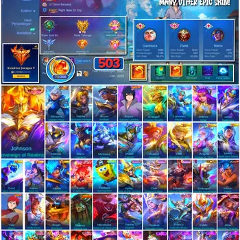 Mobile Legends: Bang Bang Accounts #4343 503 Skins | Johnson Sovereign of Realms (LEGEND) | Suyou Sasuke Uchiha (NARUTO
