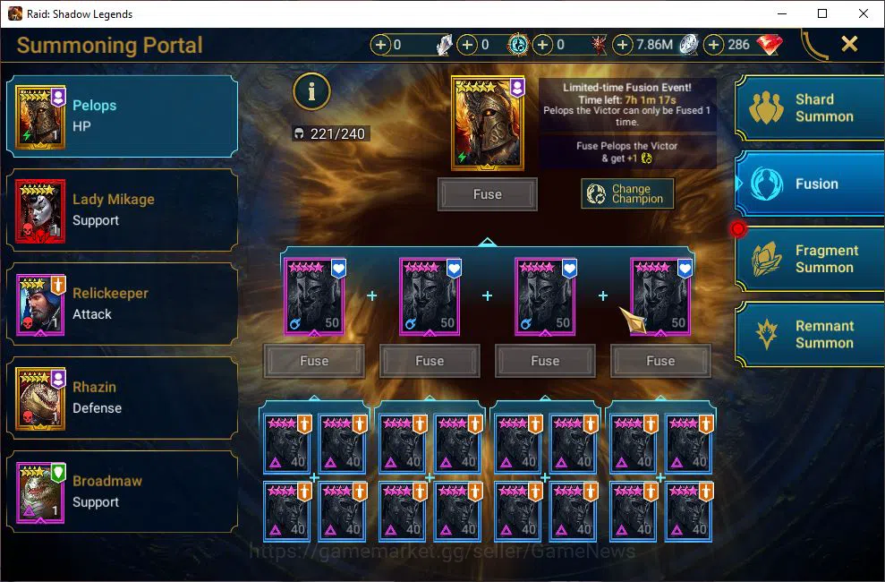 Raid: Shadow Legends Accounts Mid-Game Lv10 1M Power| 1 Mythic (LadyMikage)+4 Legendary (Ninja,Narma,Kreela,Cleoptrix)| 11 12