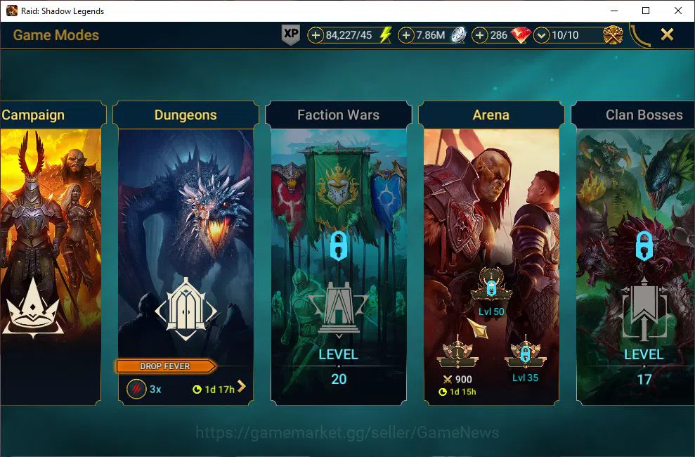Raid: Shadow Legends Accounts Mid-Game Lv10 1M Power| 1 Mythic (LadyMikage)+4 Legendary (Ninja,Narma,Kreela,Cleoptrix)| 11 17