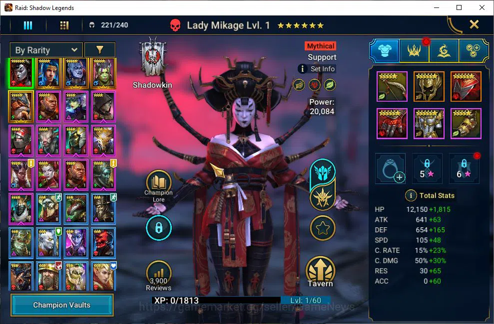 Raid: Shadow Legends Accounts Mid-Game Lv10 1M Power| 1 Mythic (LadyMikage)+4 Legendary (Ninja,Narma,Kreela,Cleoptrix)| 11 3