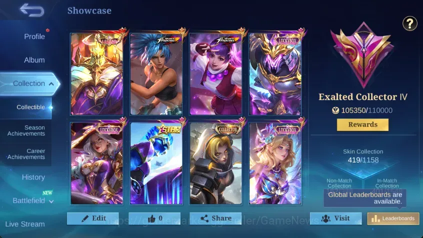Mobile Legends: Bang Bang Accounts Collector Hero133|Skin 419|Ex Immo114|Recal Seal Anvil|Legend 1