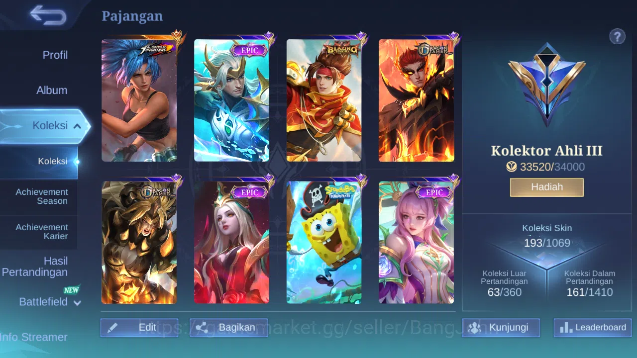 Mobile Legends: Bang Bang Accounts Hero 131 | skin 193 | kof karina | spongebob cyclo image 2