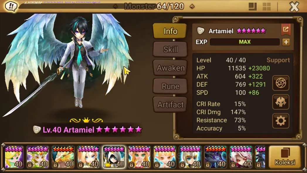 Summoners War: Sky Arena Accounts Mid-Game ASIA Lv100|1 LD(Artamiel)|40 NB5(Feng Yang,Laika,Lamiella,Etc)+72 6*Monster|All 4