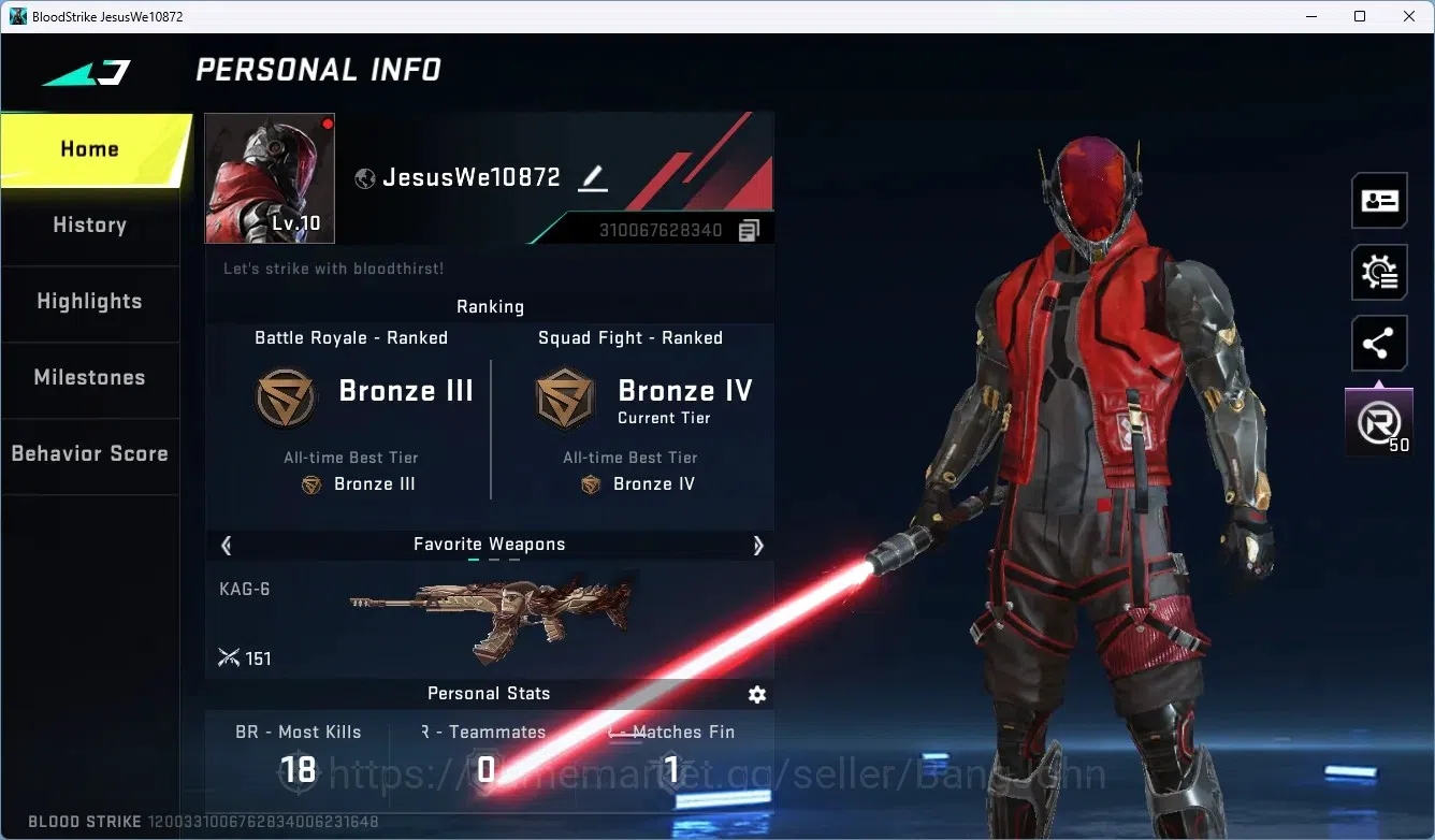 Blood Strike Accounts ASIA | 1 ULTRA MELEE: Lightblade | 1 AOT GUN: KAG- image 1