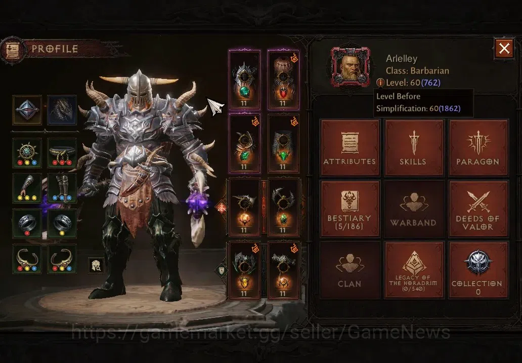 Diablo Immortal Accounts High-End SA-Oza|CS ON|Lv60(390)|Barbarian|CR 2k|Reso 600|Paragon Vanquisher|INFERNO VII|Take 5