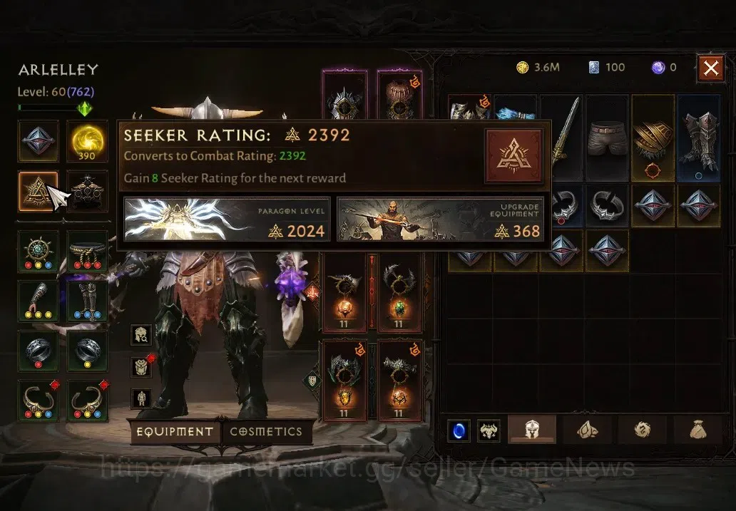 Diablo Immortal Accounts High-End SA-Oza|CS ON|Lv60(390)|Barbarian|CR 2k|Reso 600|Paragon Vanquisher|INFERNO VII|Take 7