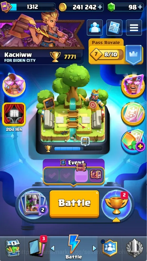 Clash Royale Accounts Midgame Trophy 7771 | CL 1312| KTL 13 | 119 Cards | 5 Champ | 2 Hero | 13 Evo | Arena 20 | 241K 1