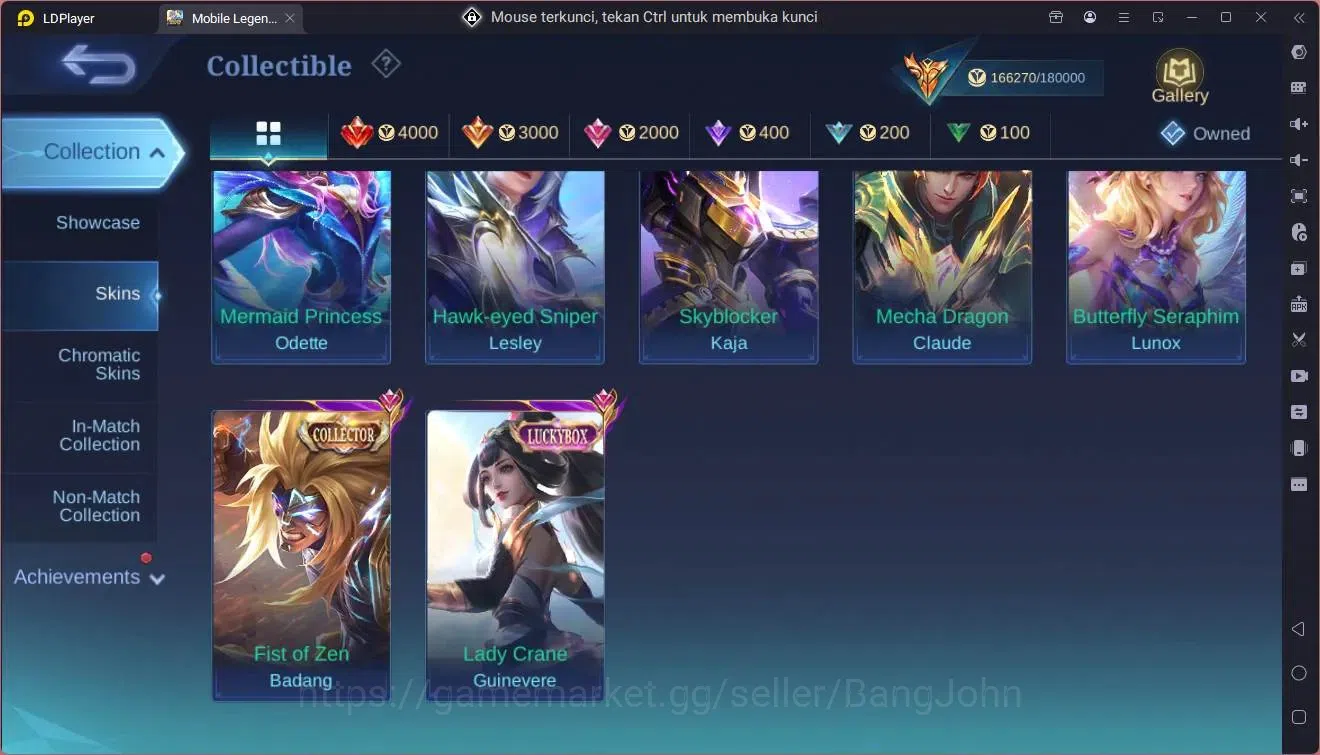 Mobile Legends: Bang Bang Accounts Collector Global|Hero 132|Skin452|Mega|Legend Franco|ASP Lesley,Angela|Ducati Bened|Prime 10