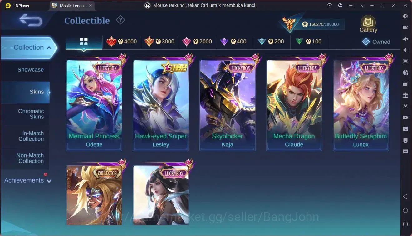 Mobile Legends: Bang Bang Accounts Collector Global|Hero 132|Skin452|Mega|Legend Franco|ASP Lesley,Angela|Ducati Bened|Prime 11