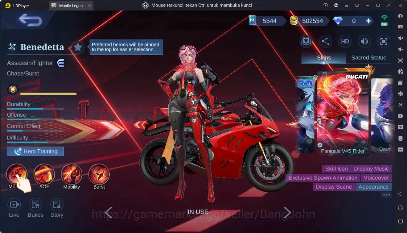Mobile Legends: Bang Bang Accounts Collector Global|Hero 132|Skin452|Mega|Legend Franco|ASP Lesley,Angela|Ducati Bened|Prime 4