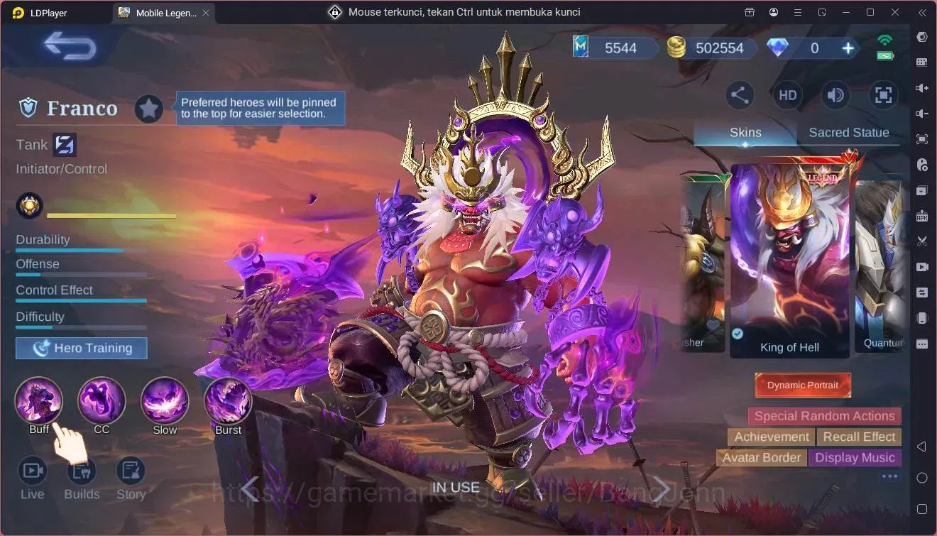 Mobile Legends: Bang Bang Accounts Collector Global|Hero 132|Skin452|Mega|Legend Franco|ASP Lesley,Angela|Ducati Bened|Prime 8