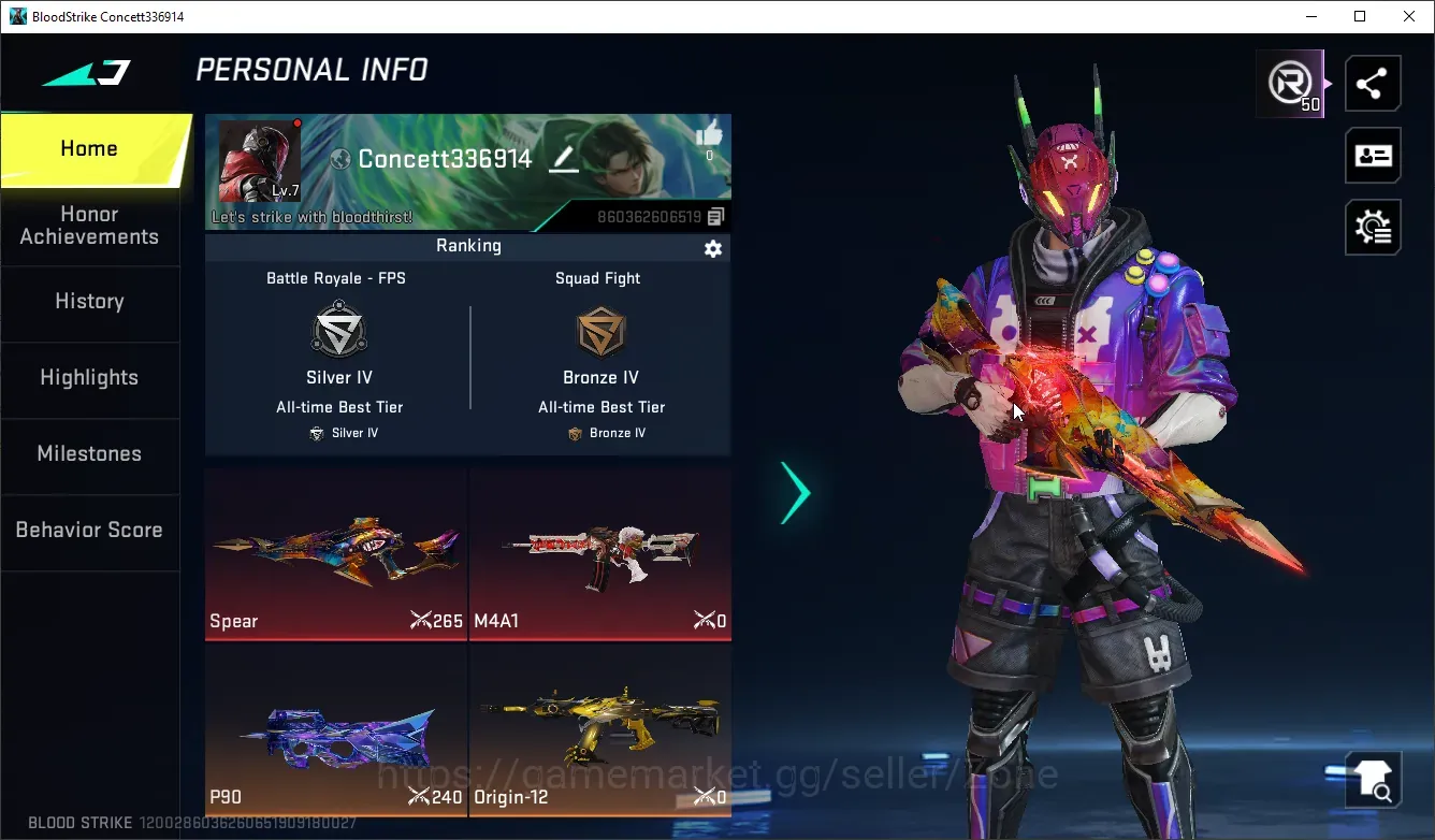 Blood Strike Accounts Rare Skin Asia|1 ETERNAL:Spear-Relic Lv3|1 Limited: MCX-Ascendant|1 AOT: M4A1-Battle of Faith|4 ULTRA 1