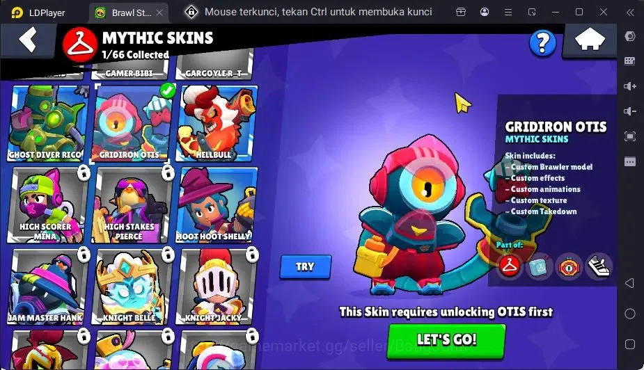 Brawl Stars Accounts Global |1 Max Hypercharge(Edgar)|1 Mythic,1 Epic Skin|615 Thropy|15 Brawler|2382 Bling+76 Gems 10