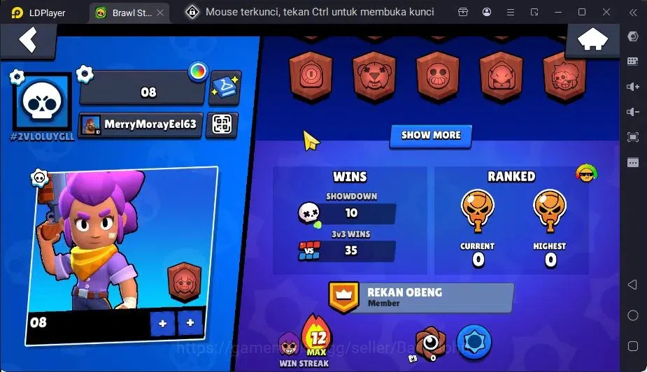 Brawl Stars Accounts Global |1 Max Hypercharge(Edgar)|1 Mythic,1 Epic Skin|615 Thropy|15 Brawler|2382 Bling+76 Gems 3