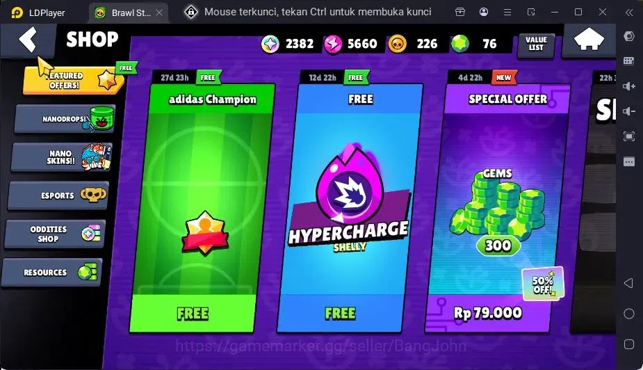 Brawl Stars Accounts Global |1 Max Hypercharge(Edgar)|1 Mythic,1 Epic Skin|615 Thropy|15 Brawler|2382 Bling+76 Gems 4