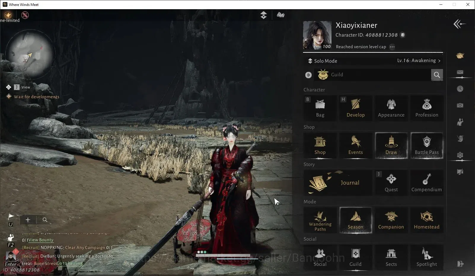 Where Winds Meet Accounts Asia|1 Harmonic Core On|Twilight of Dragons|Lv.100|MC Female|GS 35K|Stonesplit-Strength|7M 1