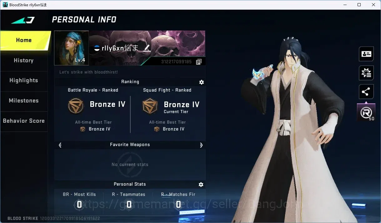 Blood Strike Accounts ASIA | BLEACH Striker: Byakuya Kuchiki | ULTRA MEL image 1