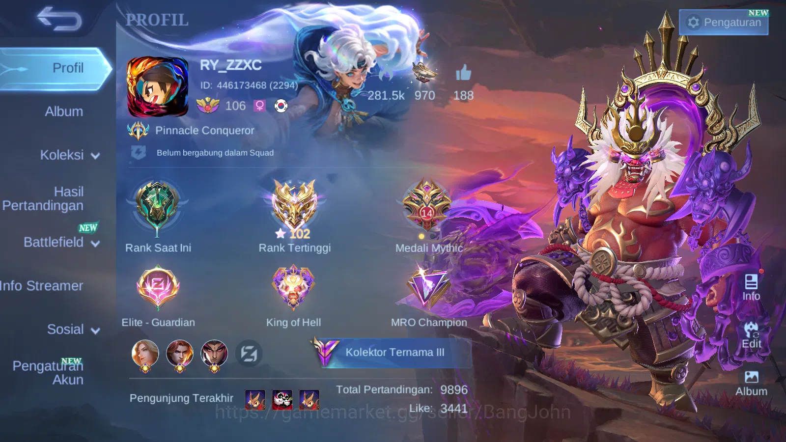 Mobile Legends: Bang Bang Accounts Hero 131 Skin 273 | Legend Franco | Annual Angela image 1