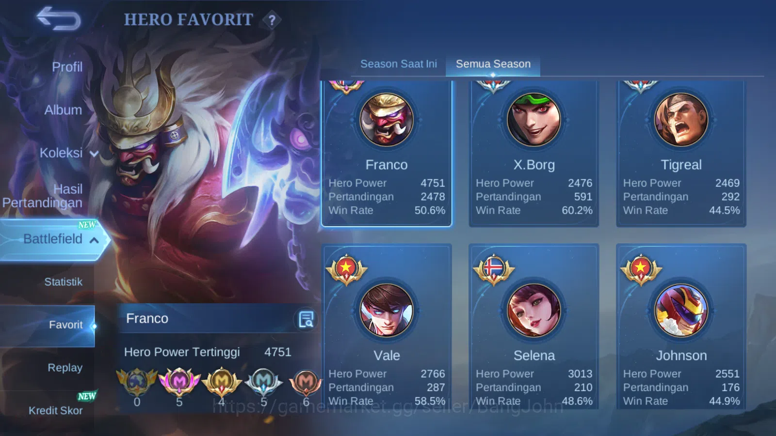Mobile Legends: Bang Bang Accounts Hero 131 Skin 273 | Legend Franco | Annual Angela image 14