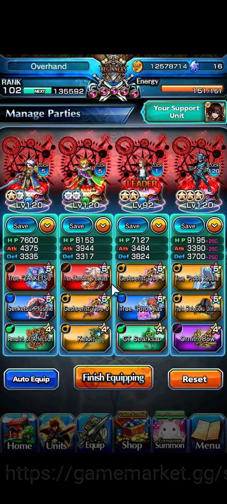 Grand Summoners Accounts Mid-Game Global|Rank 102|20 Ascend|InumutaTW,Roy,Summer 3