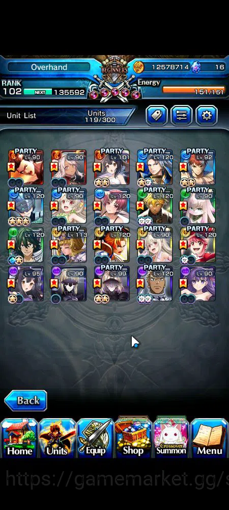 Grand Summoners Accounts Mid-Game Global|Rank 102|20 Ascend|InumutaTW,Roy,Summer 4