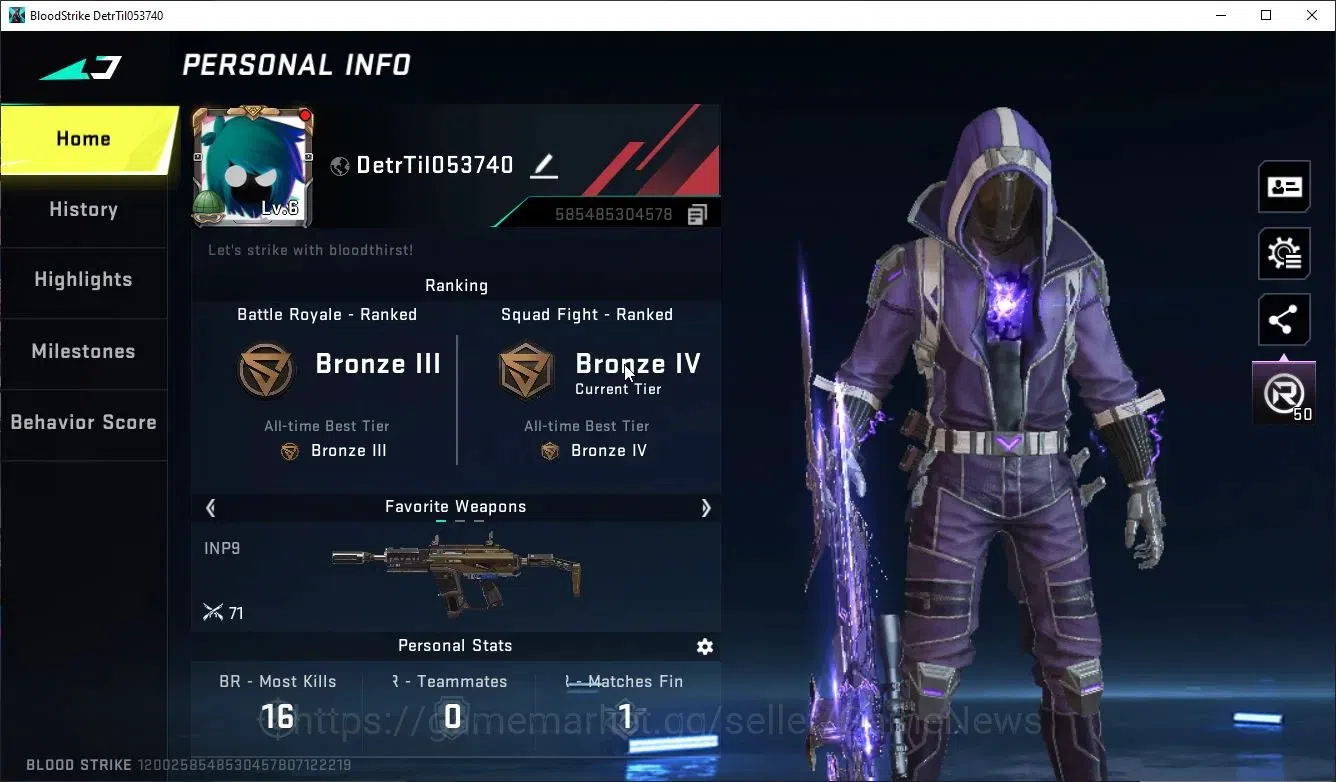 Blood Strike Accounts Others ASIA|3 ULTRA (VOLT-Pitch Strike Striker, KRAKEN-Purple Lightning Striker, M700-Iridian 2