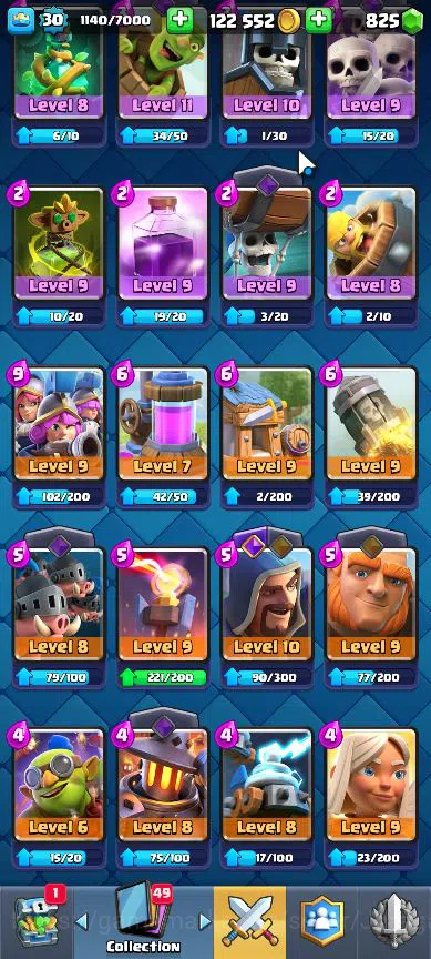 Clash Royale Accounts Midgame Lvl 30|Trophy 5057|KTL 11|Limited Skin|Card 103|1 Hero,5 EVO,13 Legend,31 Epic,30 Rare,29 9
