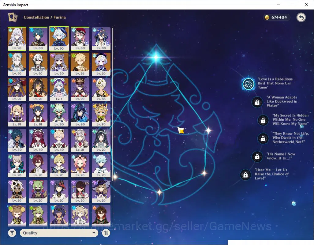 Genshin Impact Accounts Mid Game ASIA|AR 56|4 limited + 2(*5Weapon)|Arlecchino,Neuvillette,FurinaC1,Skirk|2 skin|Mc 3