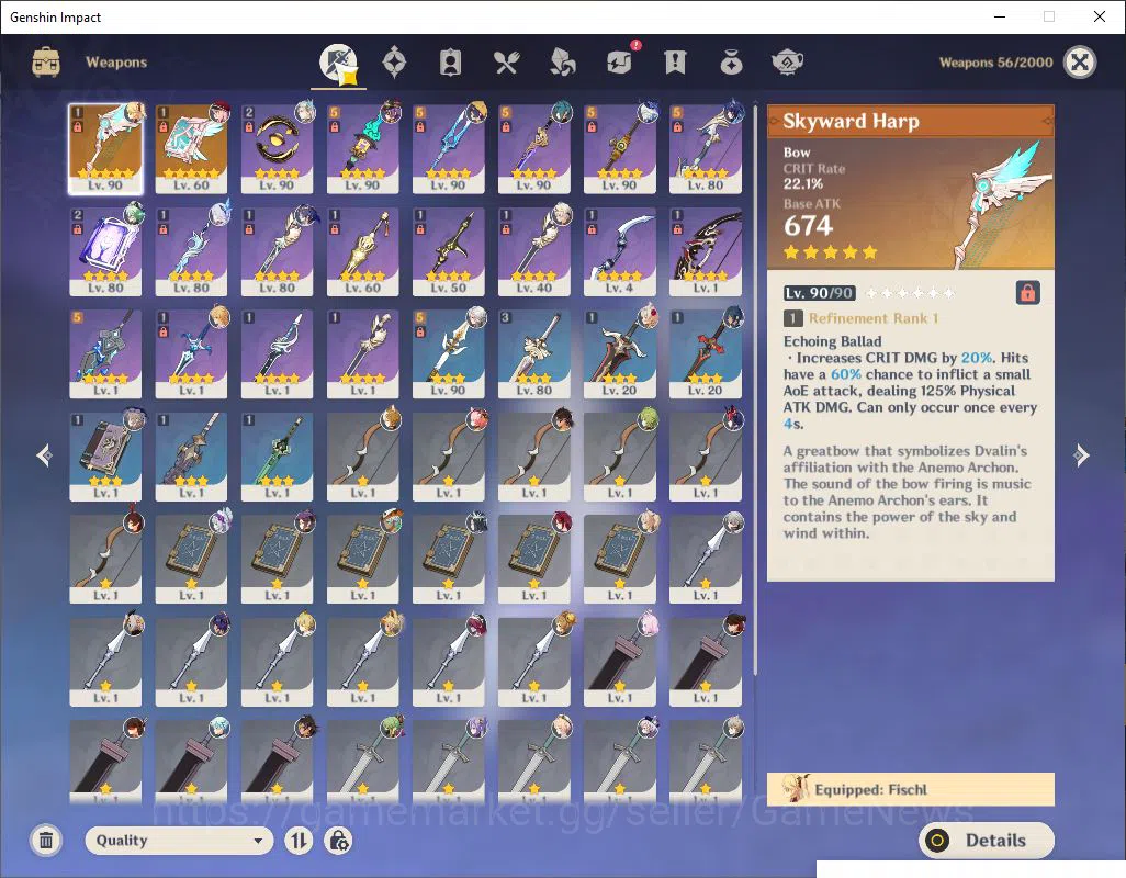 Genshin Impact Accounts Mid Game ASIA|AR 56|4 limited + 2(*5Weapon)|Arlecchino,Neuvillette,FurinaC1,Skirk|2 skin|Mc 4