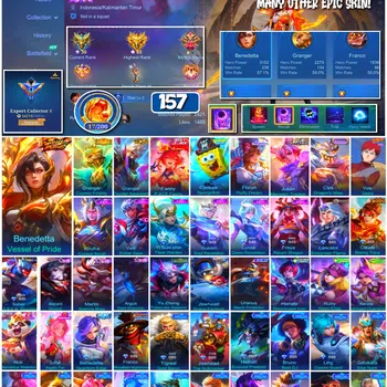 Mobile Legends: Bang Bang Accounts 🔥 #4045 🔥 157 Skins 💎 EXPERT COLLECTOR II 👑 Soul Fusion Benedetta Vessel of Pride ⚔️