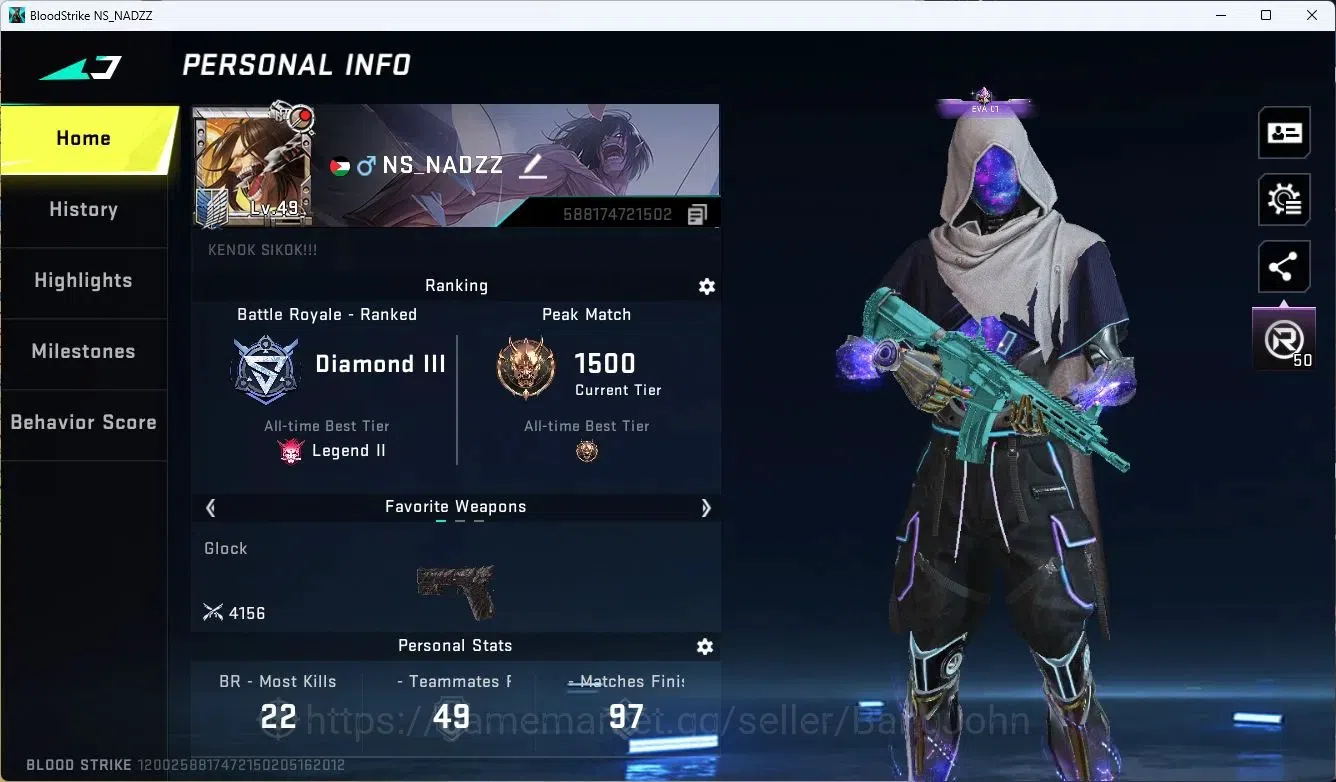Blood Strike Accounts ASIA| AOT FAL|7DS QBZ95|3 Limited Gun: MP155, AR97 image 1