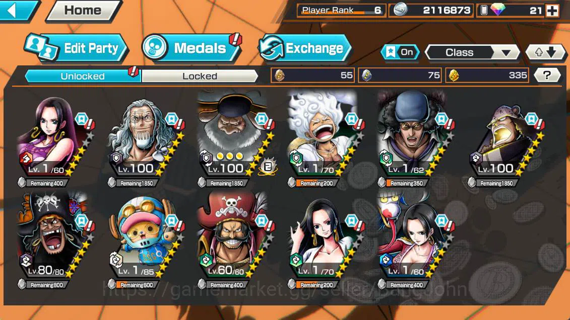 One Piece Bounty Rush Accounts Others GLOBAL | EX 5| king pirates Gold D roger, Four Emperor Marshal D teach, BP Kuzan, Gear 2