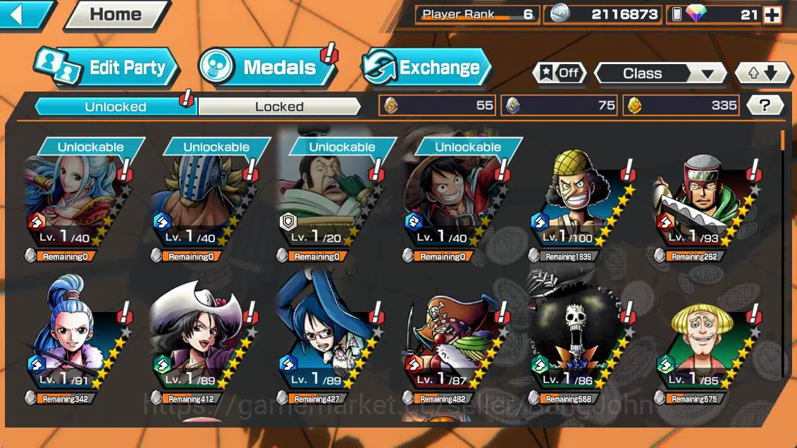 One Piece Bounty Rush Accounts Others GLOBAL | EX 5| king pirates Gold D roger, Four Emperor Marshal D teach, BP Kuzan, Gear 3
