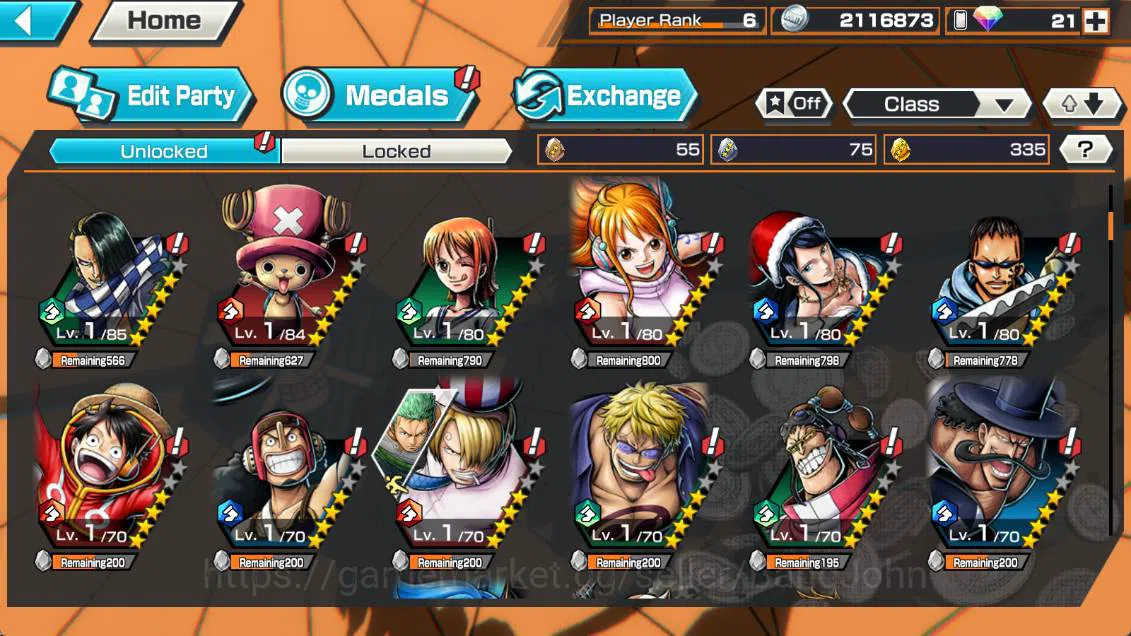 One Piece Bounty Rush Accounts Others GLOBAL | EX 5| king pirates Gold D roger, Four Emperor Marshal D teach, BP Kuzan, Gear 4