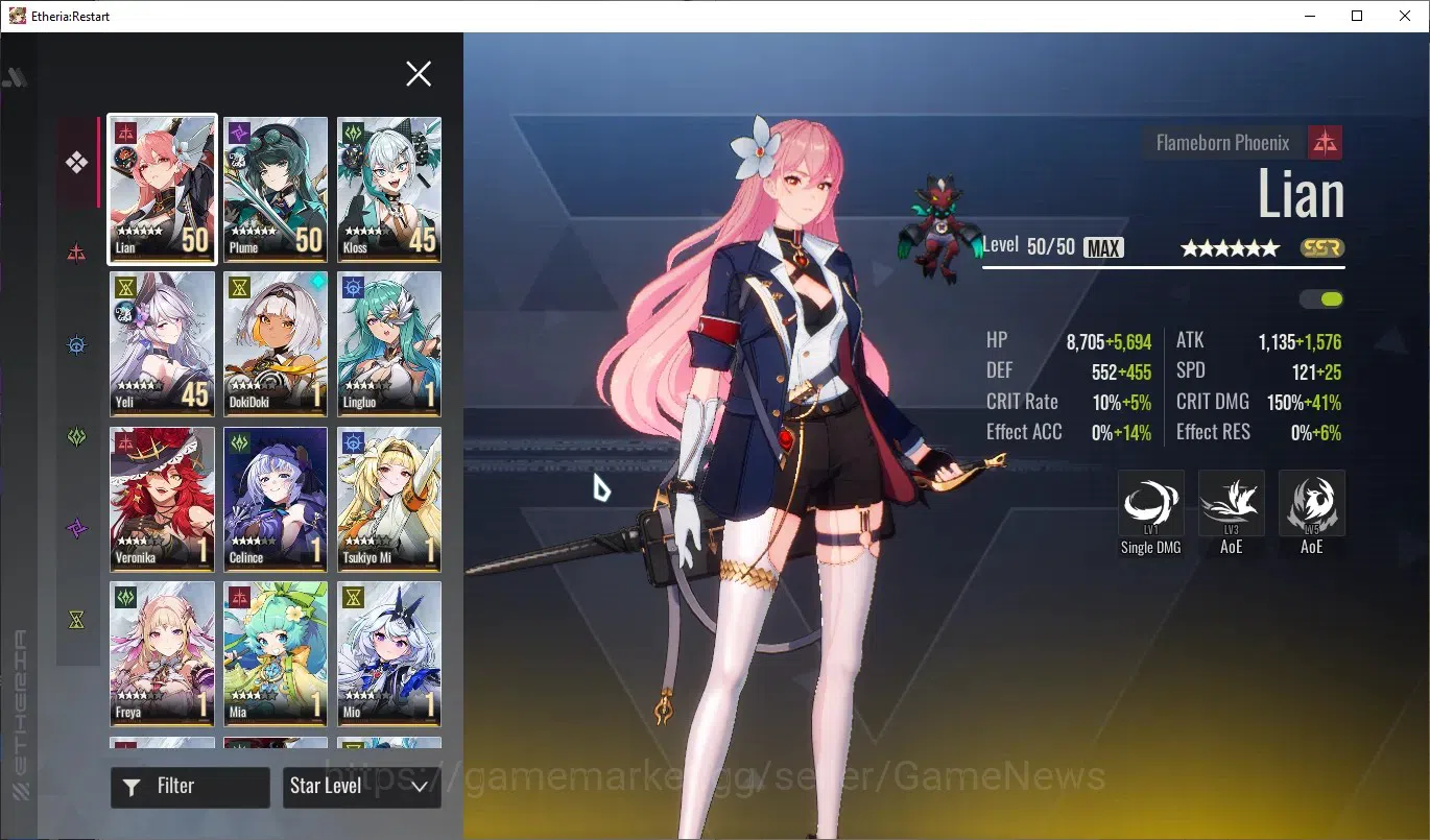 Etheria: Restart Accounts Mid‑Tier GLOBAL-S25|Lvl 35|15 SSR|[Lian,Plume,Kloss,Yeli,Lingluo,Mio,Cellince,Freya,Etc]|Apex 2
