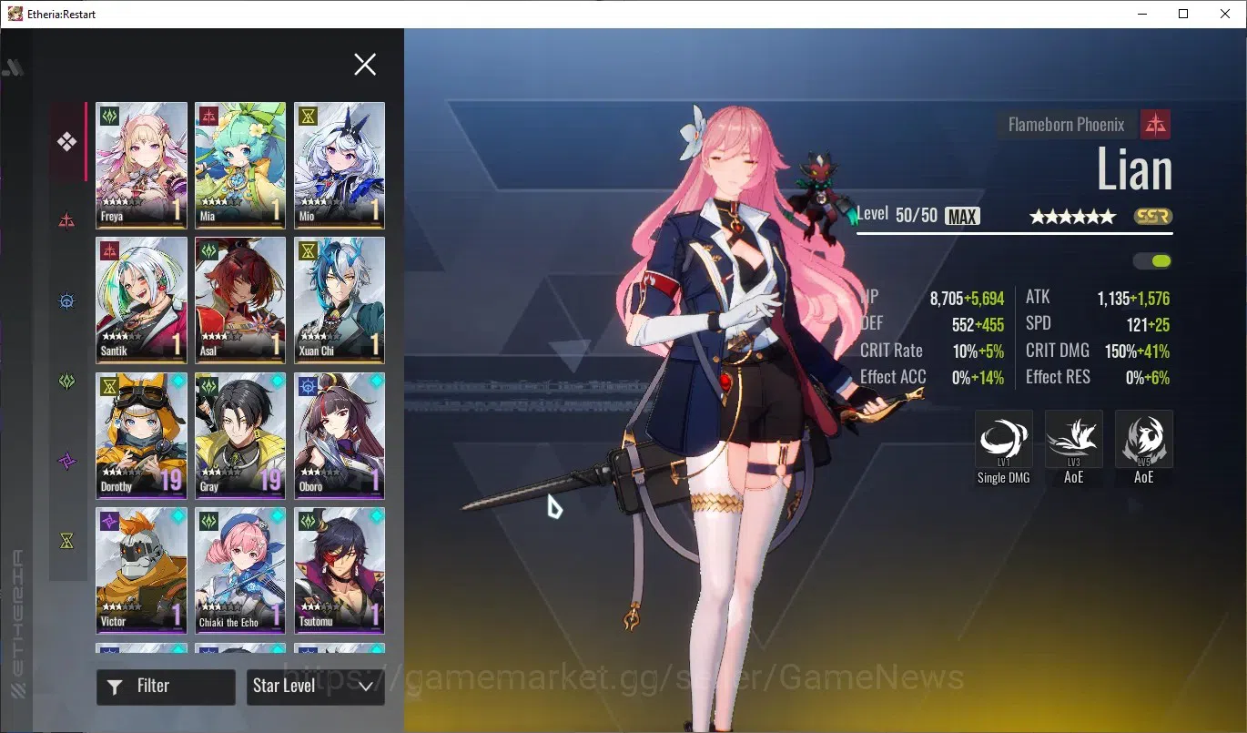 Etheria: Restart Accounts Mid‑Tier GLOBAL-S25|Lvl 35|15 SSR|[Lian,Plume,Kloss,Yeli,Lingluo,Mio,Cellince,Freya,Etc]|Apex 3