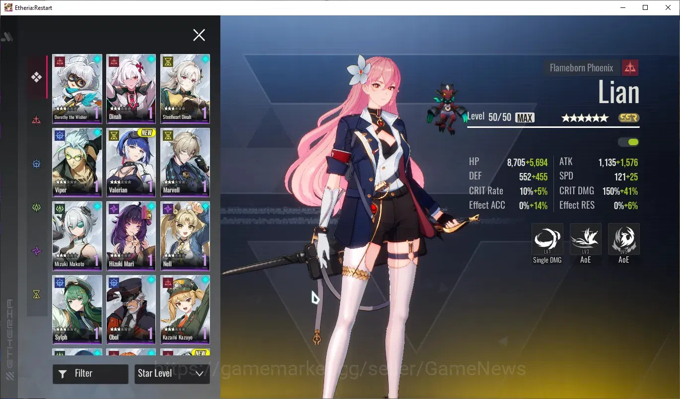 Etheria: Restart Accounts Mid‑Tier GLOBAL-S25|Lvl 35|15 SSR|[Lian,Plume,Kloss,Yeli,Lingluo,Mio,Cellince,Freya,Etc]|Apex 5