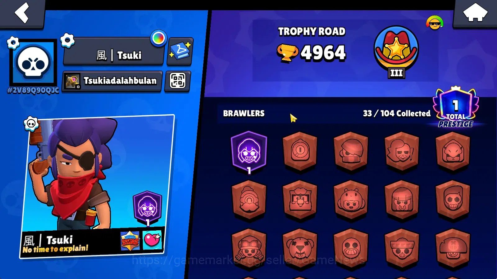 Brawl Stars Accounts 4964 Trophy|33 Brawlers 2 Max (Crow Full Buffies,Shelly)|2 Myth (Gamer Bibi,Gridiron Otis),7 Epic|10K 2