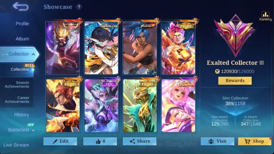 Mobile Legends: Bang Bang Accounts Others Global|389 Skin|Exalted|LEGEND Franco,Aspirants Ruby,PRIME Claude Granger 1