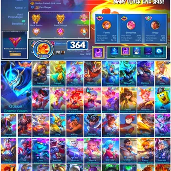 Mobile Legends: Bang Bang Accounts 🔥 #4156 🔥 💎 364 Skins 👑 Legend Gusion Cosmic Gleam ⚔️ Exalted Collector V ⭐ Angela