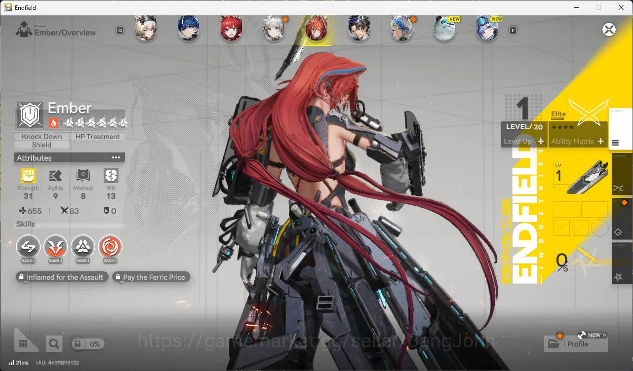 Arknights: Endfield Accounts ASIA | LVL 32 Yvonee, last rite, Ardelia, ember, WP 6S 4 Check SS AKE080B 9
