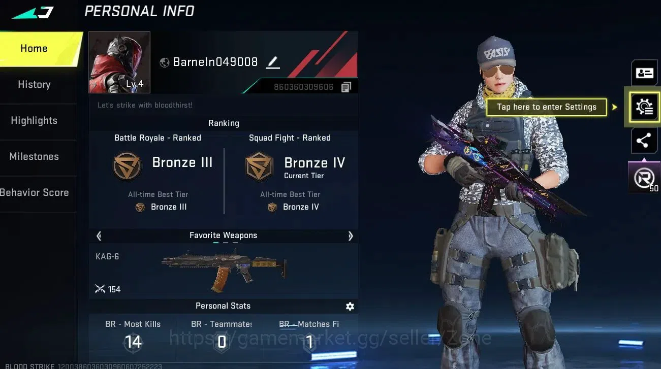 Blood Strike Accounts Others ASIA|1 ETERNAL: M4A1 - Blight's Embrace|2 LEGENDARY Items|1 STRIKER SELECTOR|L4 BR Bronze 1