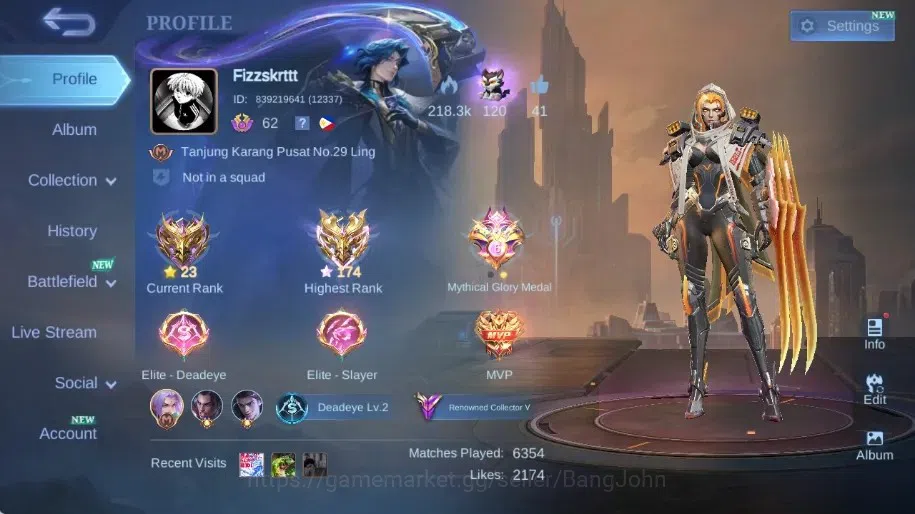 Mobile Legends: Bang Bang Accounts Collector Global|Skin 195|Renowned|Collector Natalia,LBox Johnson+Roger+Leomord,PACE 1