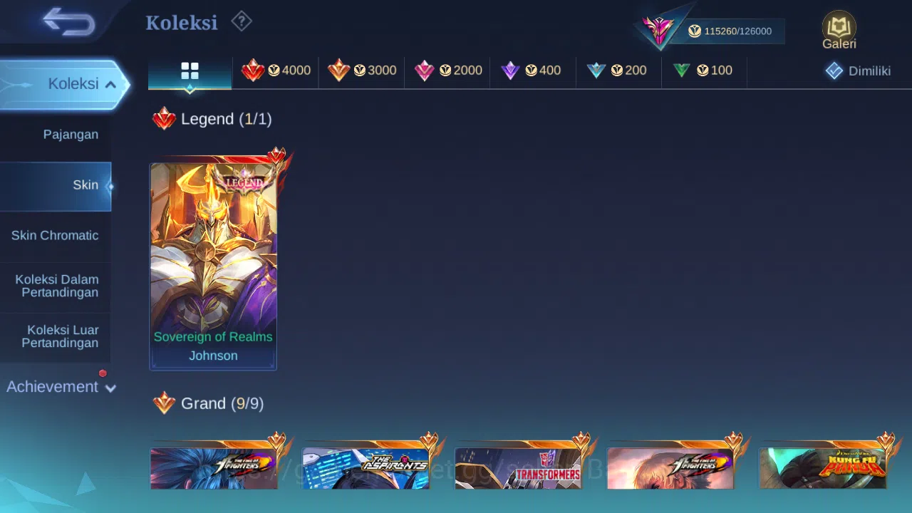 Mobile Legends: Bang Bang Accounts GLOBAL Hero 132 Skin 350 | Legend Johnson | KOF Gu image 3