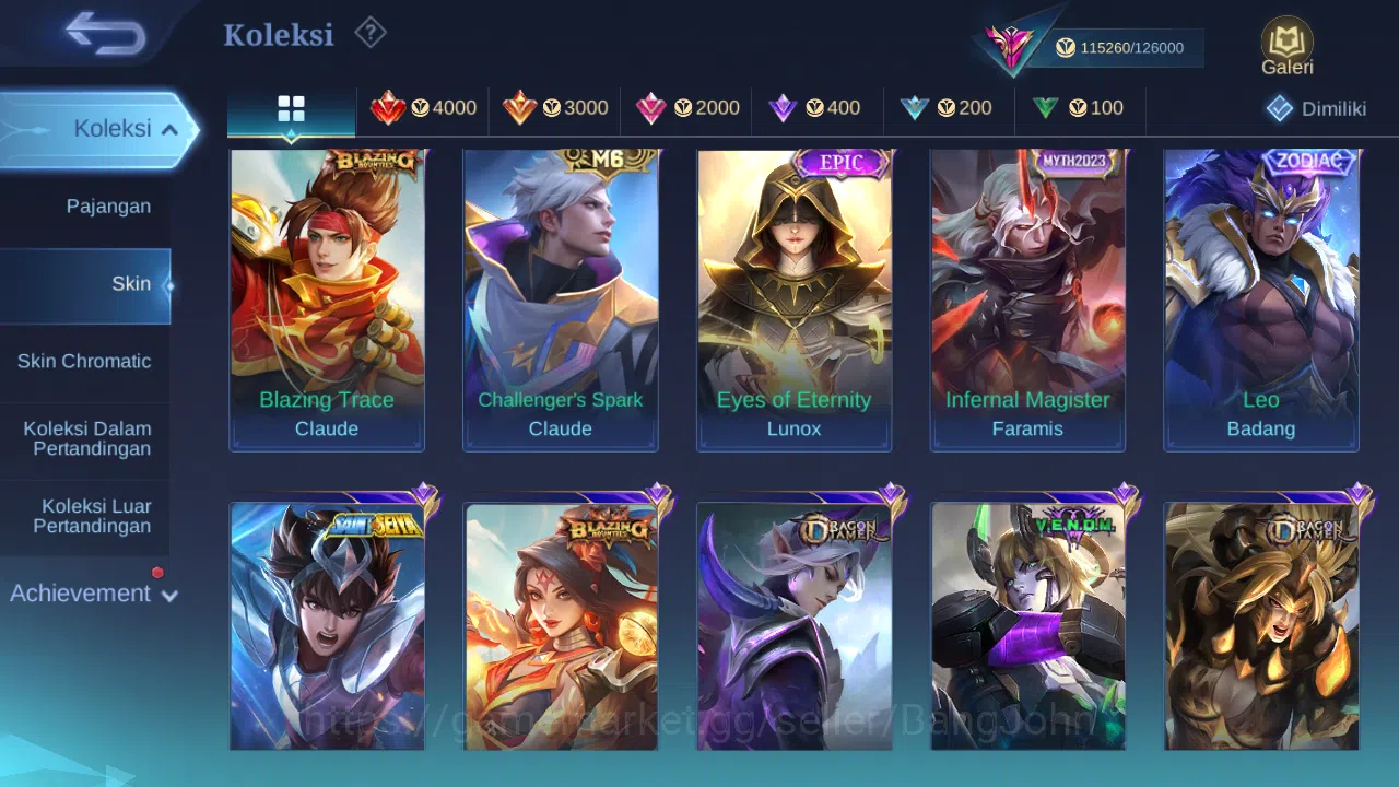 Mobile Legends: Bang Bang Accounts GLOBAL Hero 132 Skin 350 | Legend Johnson | KOF Gu image 9