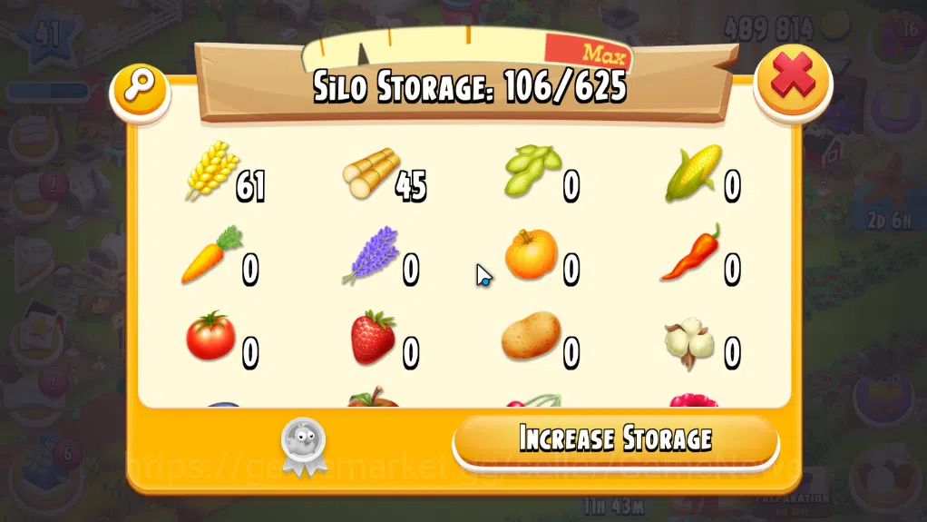 Hay Day Accounts Level 41| Barn Storage 1100 + Silo Storage 625 | 489k Coins,25 Dm |CN ON|Log Supercell ID|Take Email|Check 7