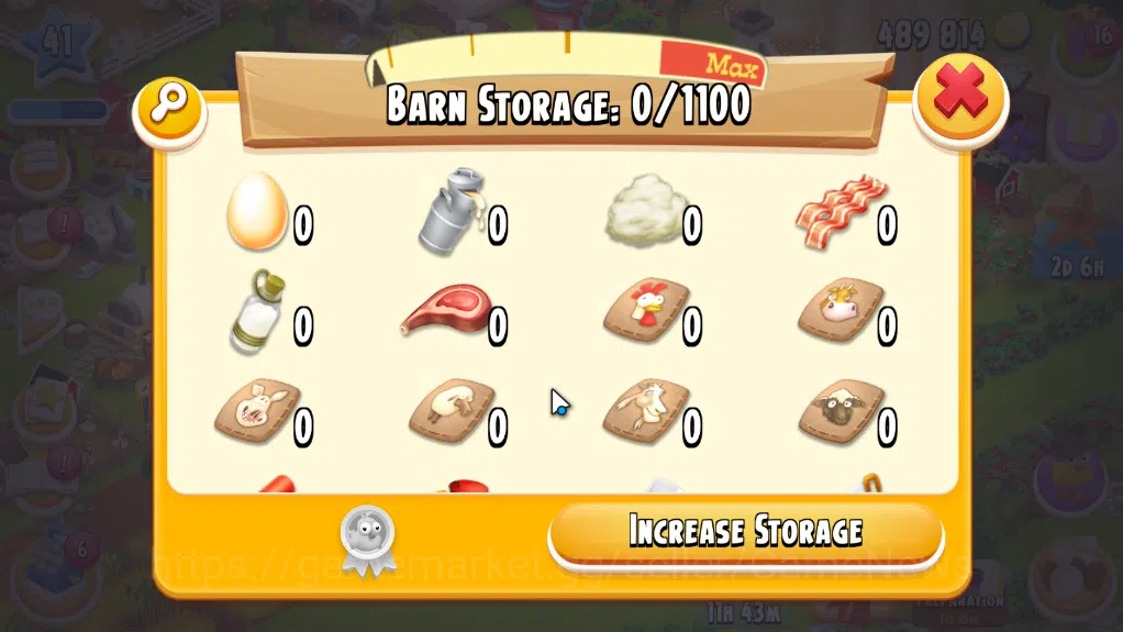 Hay Day Accounts Level 41| Barn Storage 1100 + Silo Storage 625 | 489k Coins,25 Dm |CN ON|Log Supercell ID|Take Email|Check 8