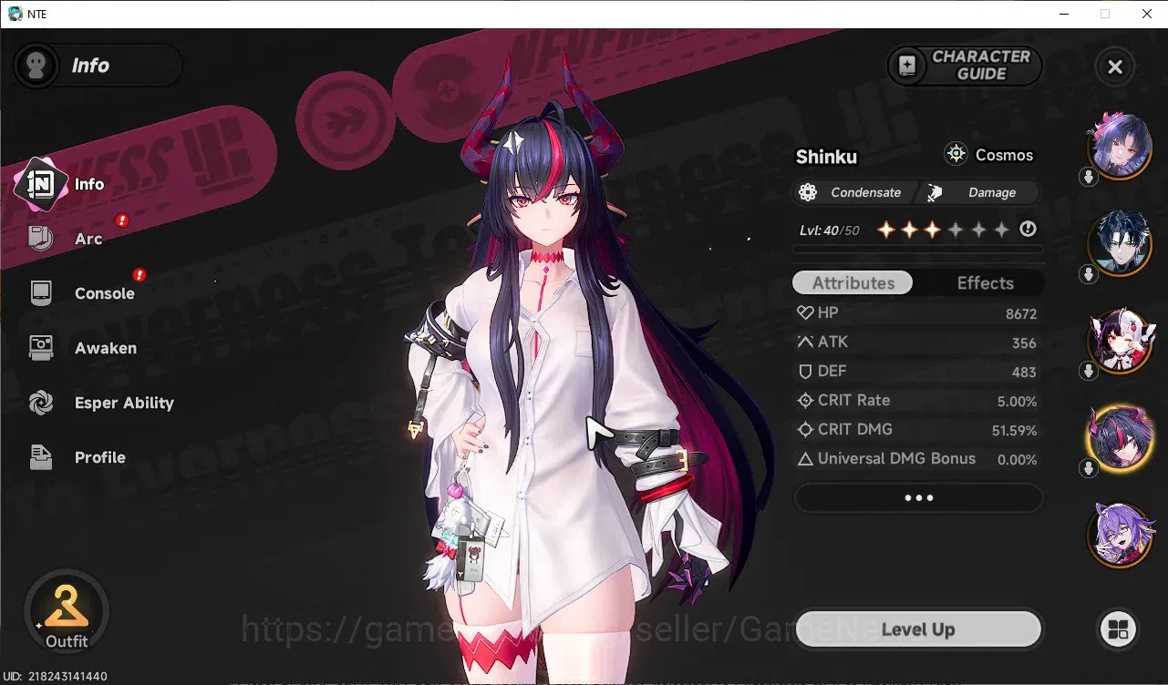 Neverness to Everness Accounts Global SEA|HL 34|TL 20|7 SSR 4 Limit [Shinku,Chaos,Lacrimosa,Hotori],FadiaA2,etc|1 Selector|4 2
